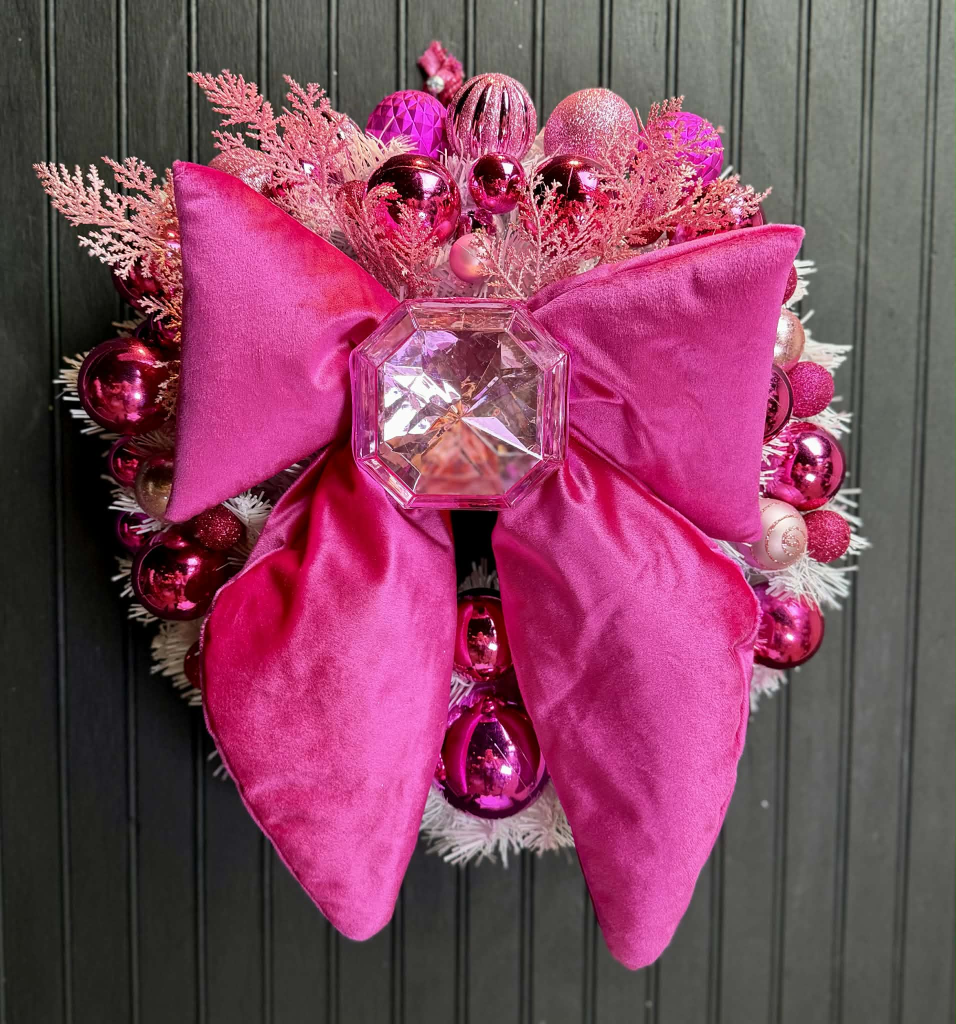 Hot Pink Velvet Bow and Jewel 24" Wreath