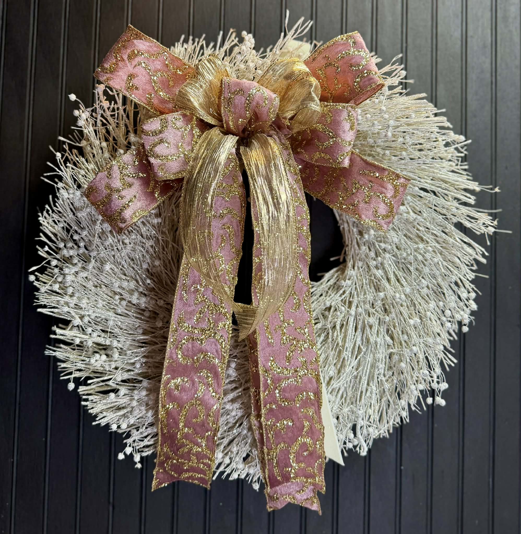 Icy Preserved Rose Gold Designer Bow 24" Wreath