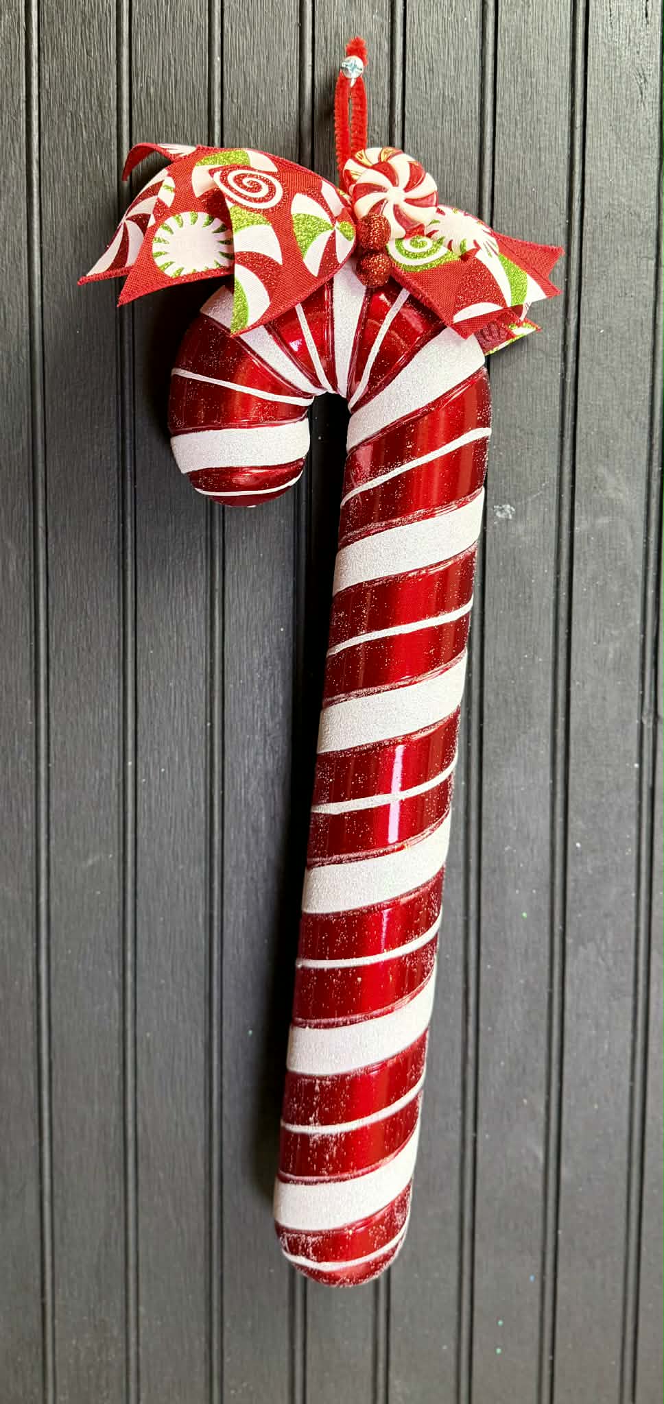 Peppermint Candy Cane with Candy Cane Ribbon Ornament
