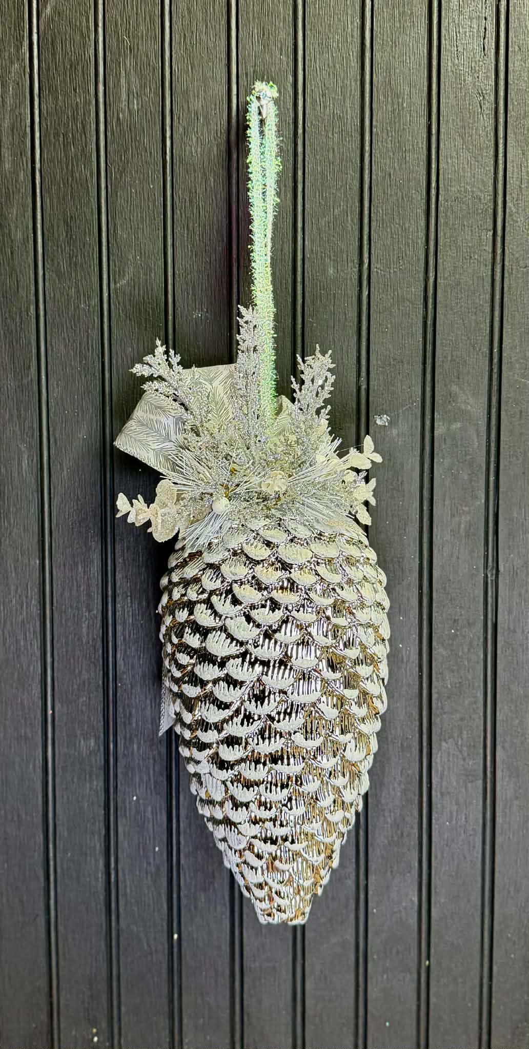 Silver Winter Pine Cone Ornament