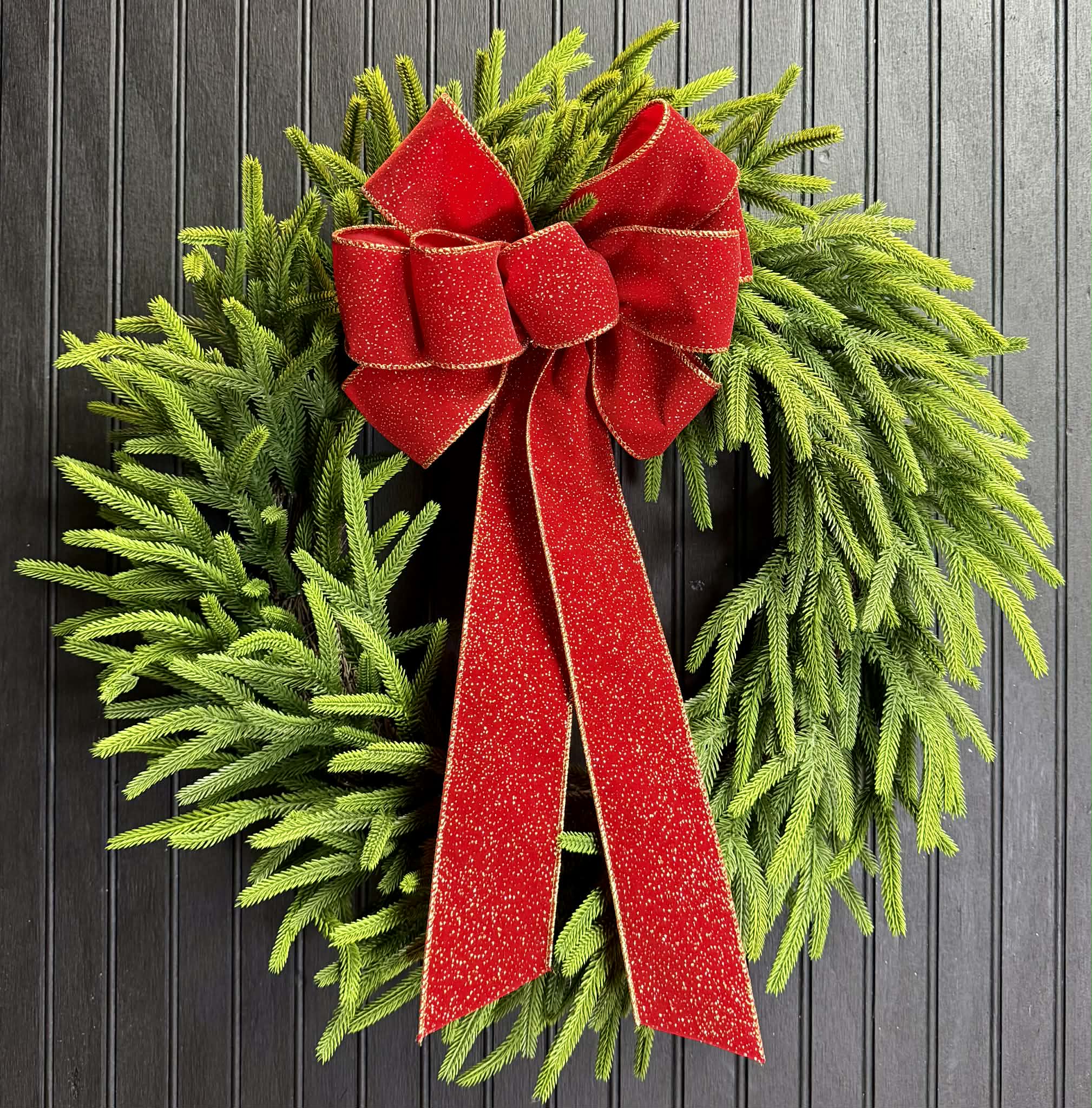 Red Christmas Bow 24" Mixed Pine Wreath