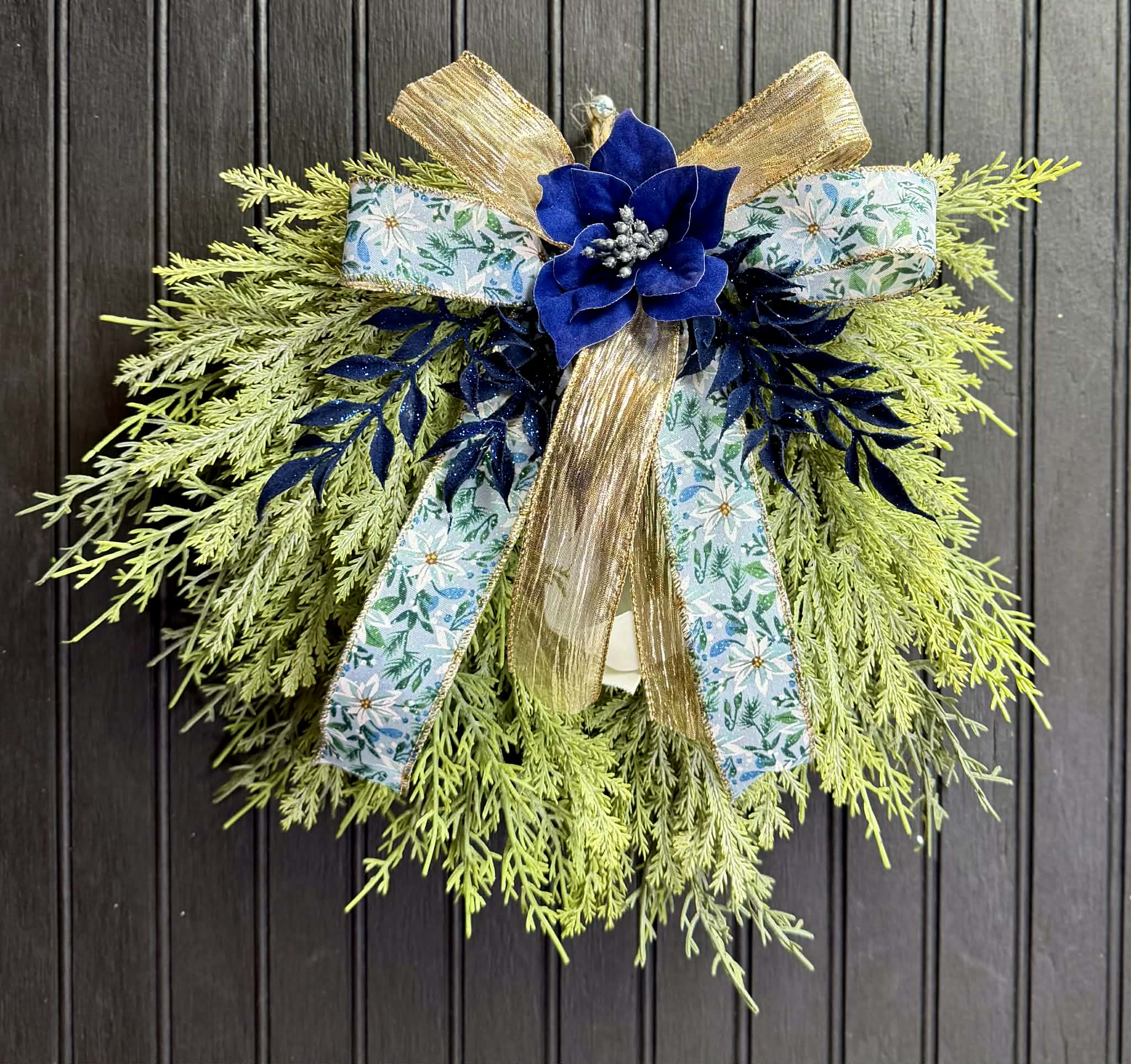 Royal Blue and Gold Mixed Norfolk Pine 13" Wreath